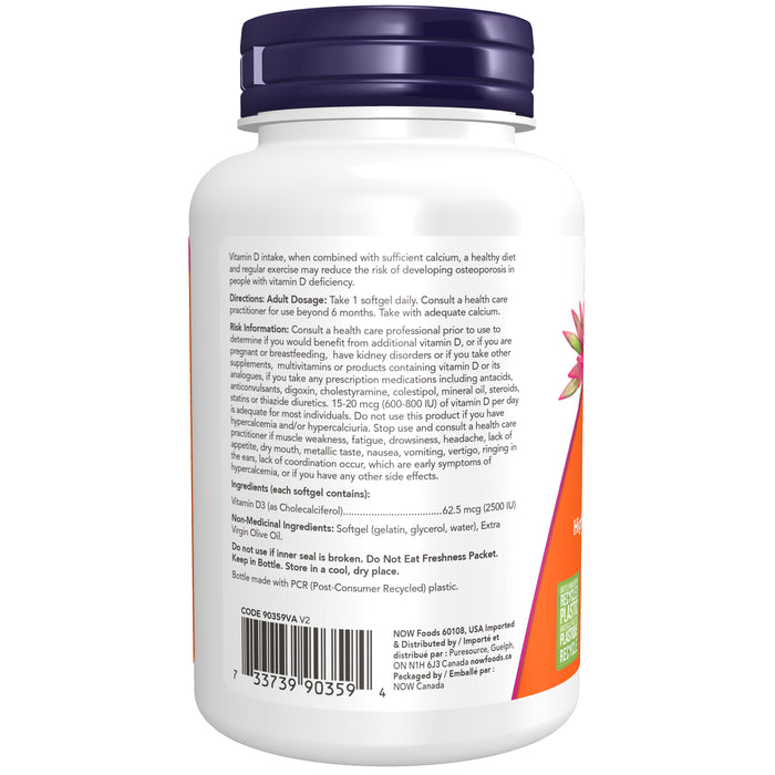 Now Vitamin D3 2500 IU 500 Softgels