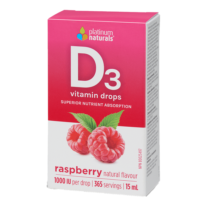 Platinum Naturals Vitamin D3 Drops 1000 IU Raspberry 15mL