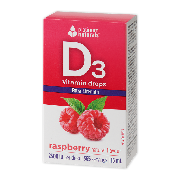 Platinum Naturals Vitamin D3 Drops Extra Strength 2500 IU Raspberry 15mL