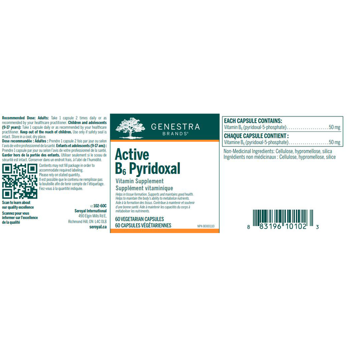 Genestra Active B6 Pyridoxal 60 Veggie Caps