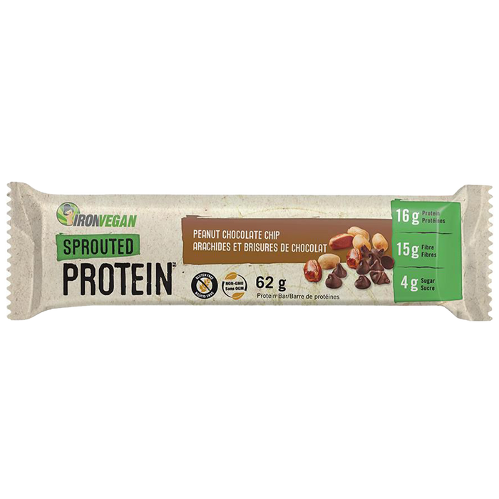 Iron Vegan Sprouted Protein Bar Peanut Chocolate Chip 62g