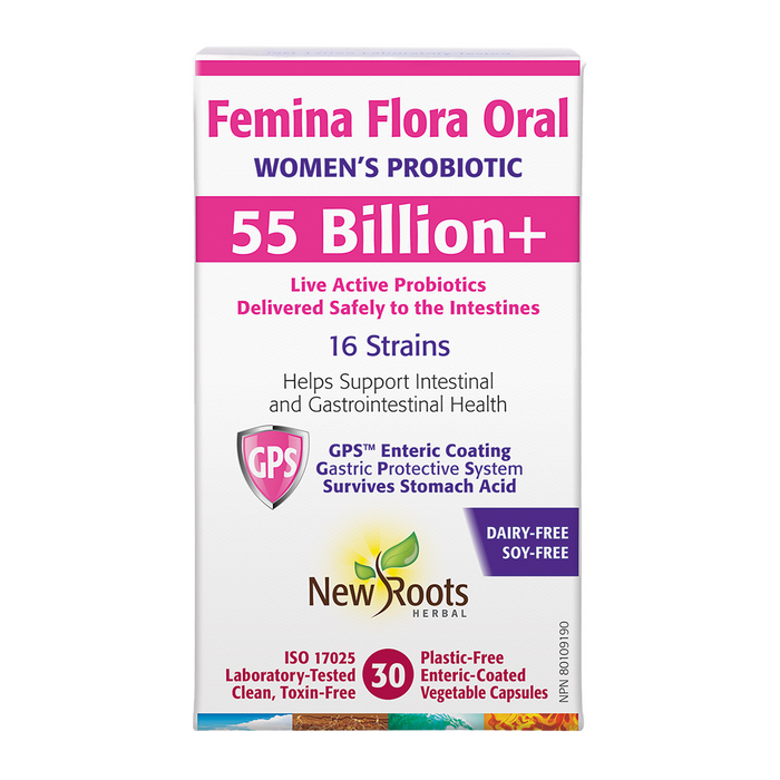 New Roots Femina Flora Oral Women's Probiotic 55 Billion+ 30 Veggie Caps