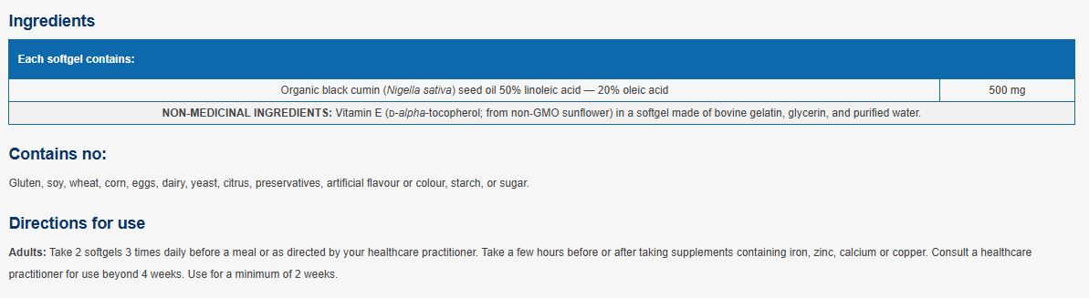 NFH Black Cumin SAP (500 mg organic black cumin seed oilsoftgel) 60 softgels