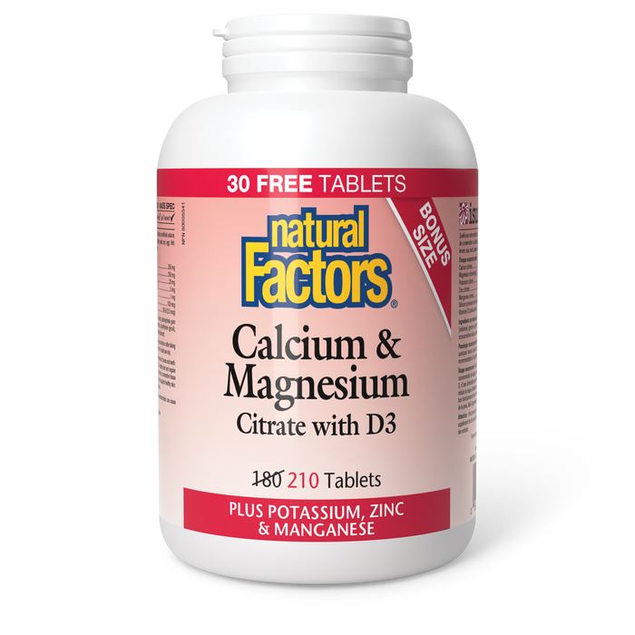 Natural Factors Calcium & Magnesium Citrate with D3 Plus Potassium, Zinc & Manganese 210 Tablets