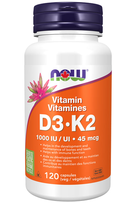 NOW Vitamin D-3 & K-2 1000 IU 120 Veggie Caps