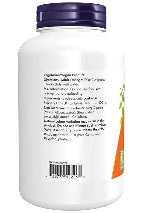 NOW Slippery Elm 400mg 250 Veggie Caps