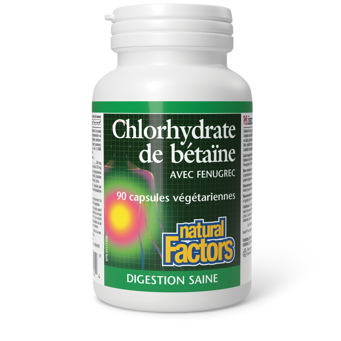 Natural Factors Betaine Hydrochloride with Fenugreek 90 Vegetarian Capsules