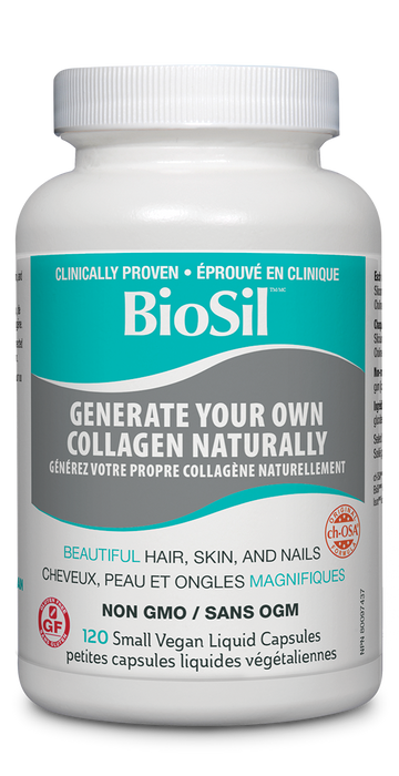 BioSil Choline-Stabilized Orthosilicic Acid Hair Skin Nails 120 Small Vegan Liquid Capsules