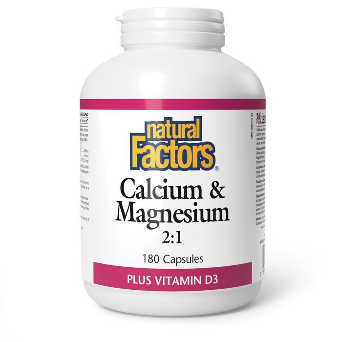 Natural Factors Calcium & Magnesium 2:1 Plus Vitamin D3 180 Capsules