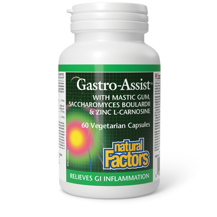 Natural Factors Gastro-Assist® with mastic gum, Saccharomyces boulardii & zinc L-carnosine 60 Vegetarian Capsules