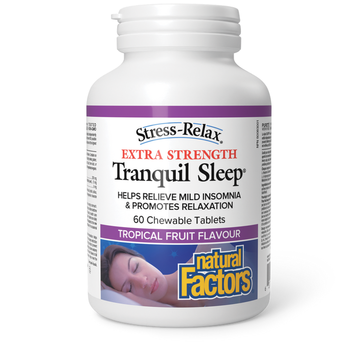 Natural Factors Tranquil Sleep® Extra Strength 60 Chewable Tablets Tropical Fruit Flavour