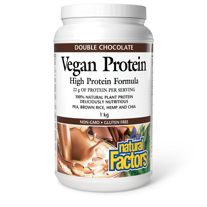 Natural Factors Vegan Protein High Protein Formula 1 kg Powder Double Chocolate