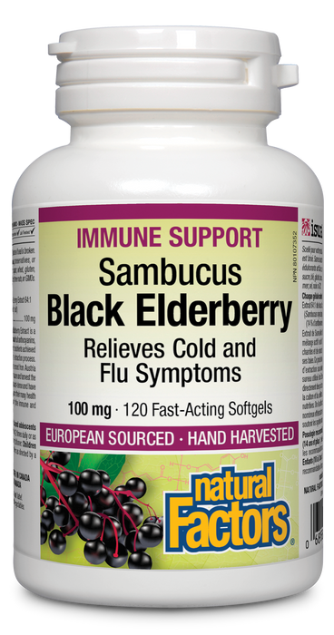 Natural Factors Black Elderberry Standardized Extract 100 mg 120 Softgels