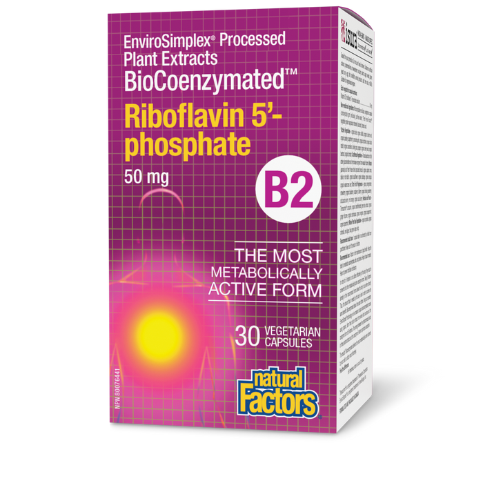 Natural Factors BioCoenzymated Riboflavin 5-Phosphate B2 50 mg 30 Vegetarian Capsules