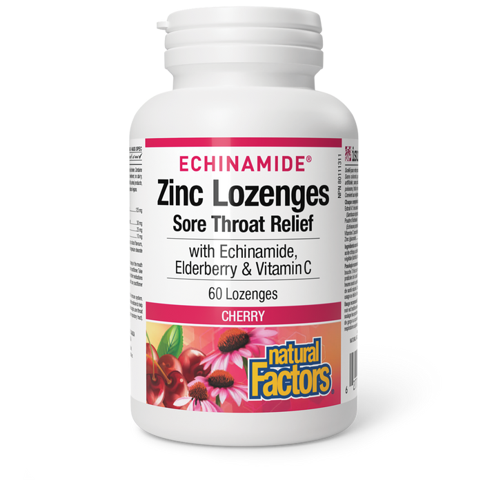 Natural Factors Zinc Lozenges with Echinamide, Elderberry & Vitamin C 60 Lozenges Cherry