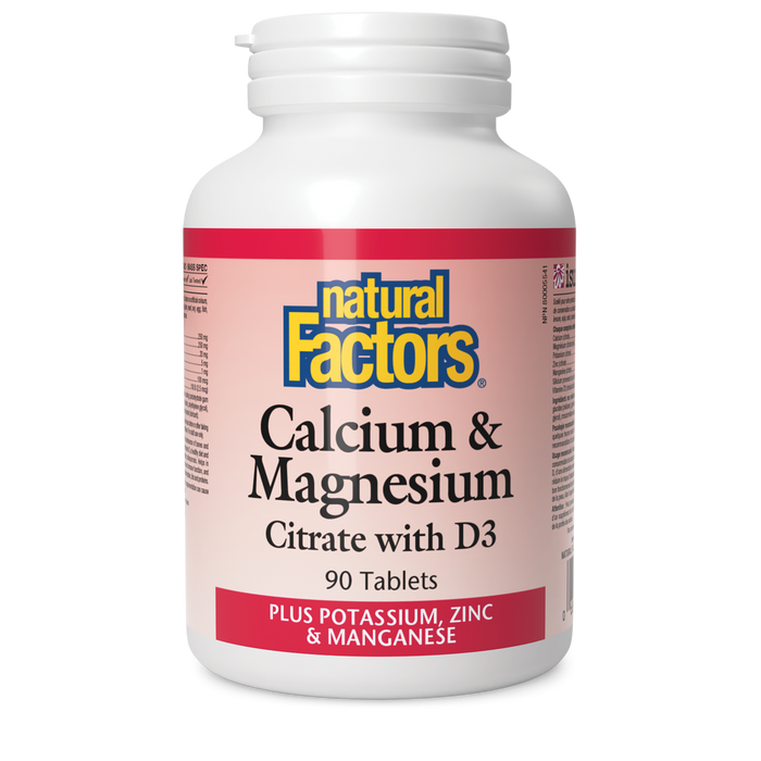 Natural Factors Calcium & Magnesium Citrate with D3 Plus Potassium, Zinc & Manganese 90 Tablets