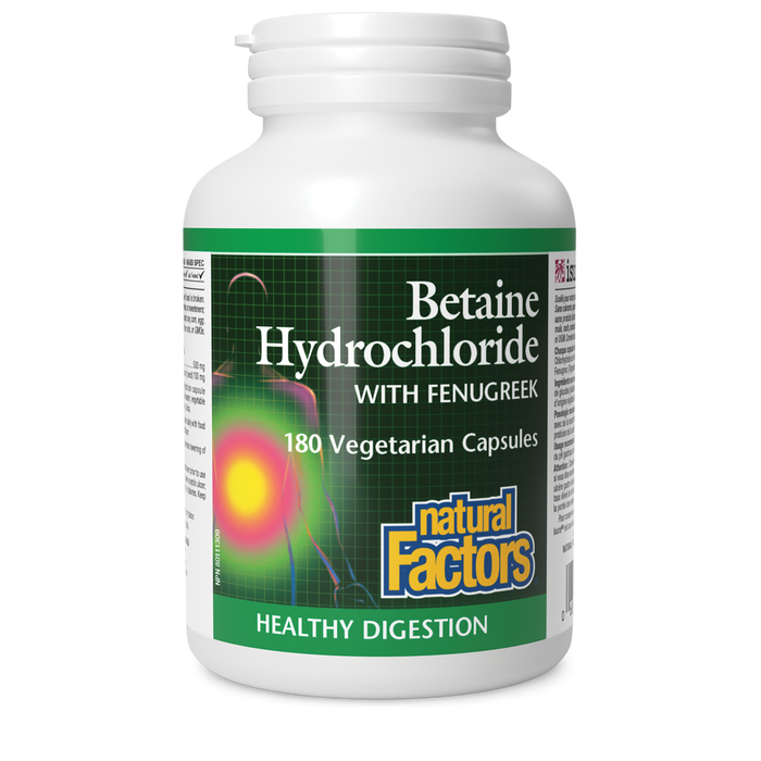 Natural Factors Betaine Hydrochloride with Fenugreek 180 Vegetarian Capsules