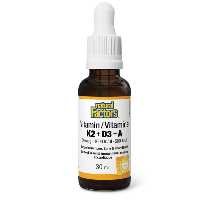 Natural Factors Vitamin K2+D3+A 50 mcg 1000 IU 500 IU 30 mL Liquid