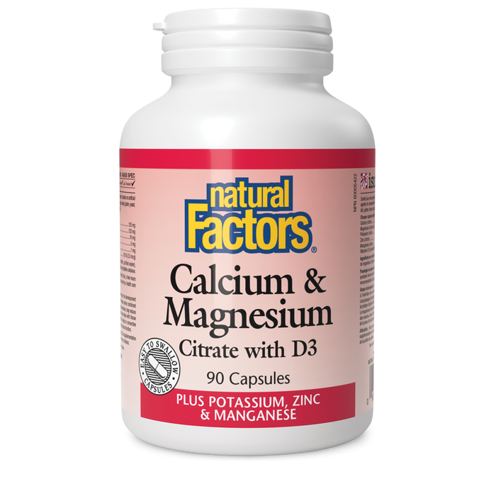 Natural Factors Calcium & Magnesium Citrate with D3 Plus Potassium, Zinc & Manganese 90 Capsules