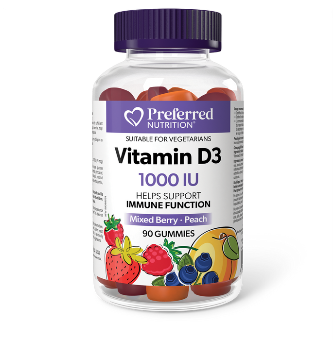 Preferred Nutrition Vitamin D3 1000 IU 90 Gummies Mixed Berry Peach