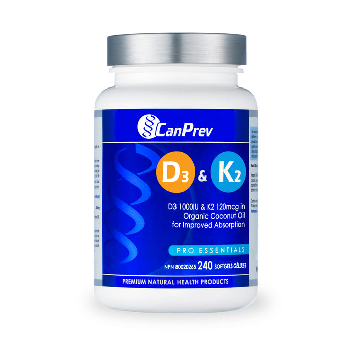 CanPrev D3 & K2 - Organic Coconut Oil 240 Softgels