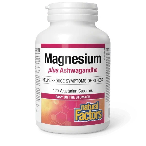 Natural Factors Magnesium plus Ashwagandha 120 Vegetarian Capsules