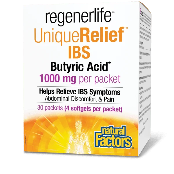 Natural Factors RegenerLife Unique Relief IBS Butyric Acid 1000mg 4 Softgels 30 packets