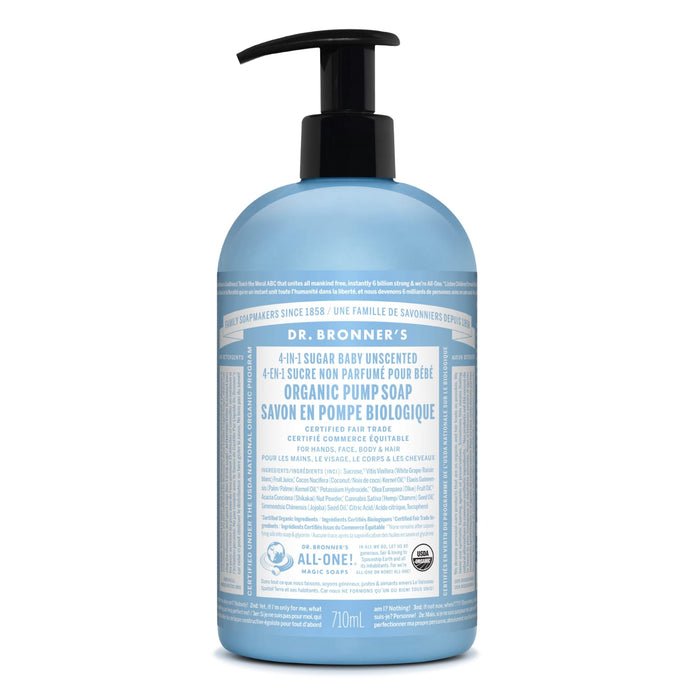 Dr. Bronner's 4-In-1 Organic Pump Soap Sugar Baby Unscented 710mL