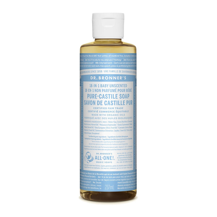 Dr. Bronner's 18-In-1 Pure-Castile Soap Liquid Baby Unscented 237mL