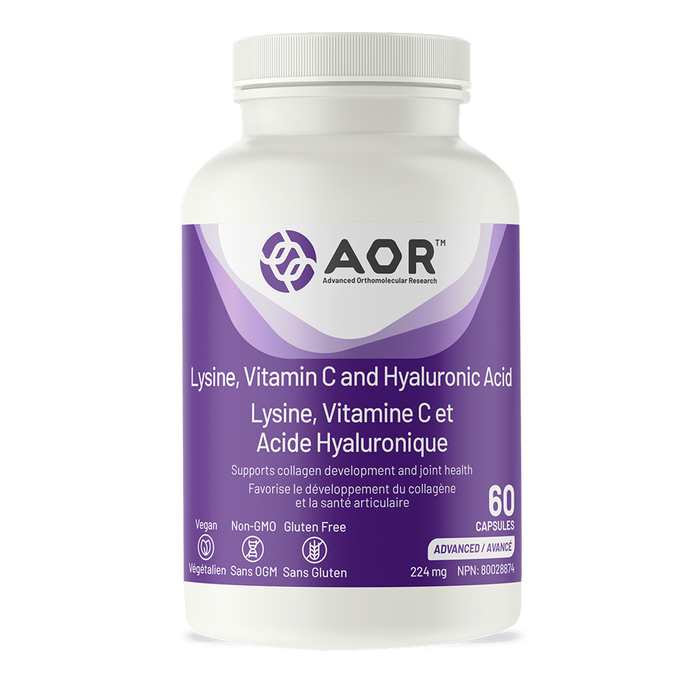 AOR Lysine, Vitamin C & Hyaluronic Acid 224mg 60 Veggie Caps