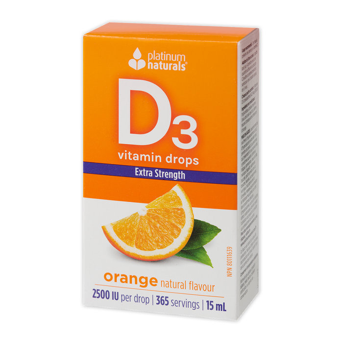 Platinum Naturals Vitamin D3 Drops Extra Strength 2500 IU Orange 15mL