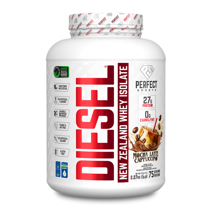 Perfect Sports Diesel New Zealand Whey Protein Isolate Mocha Latte Cappuccino 5lbs