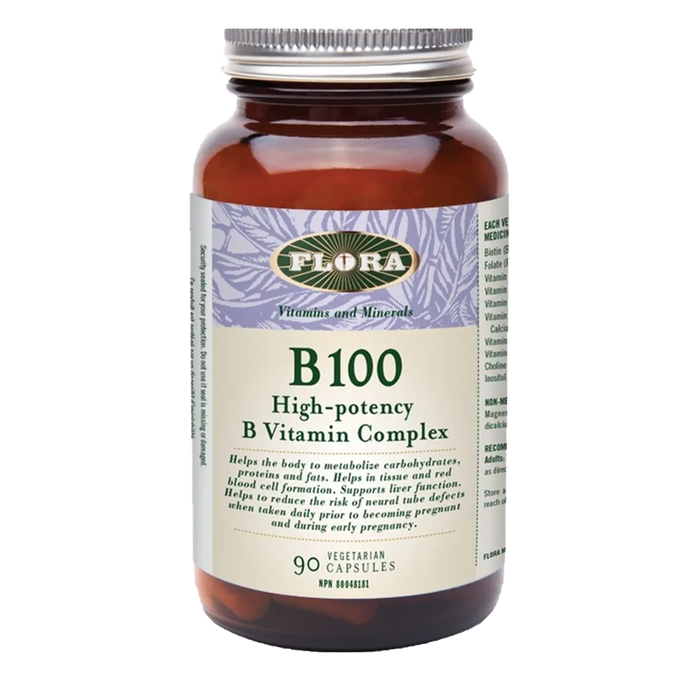 Flora B-100 High Potency B Vitamin Complex 90 Veggie Caps