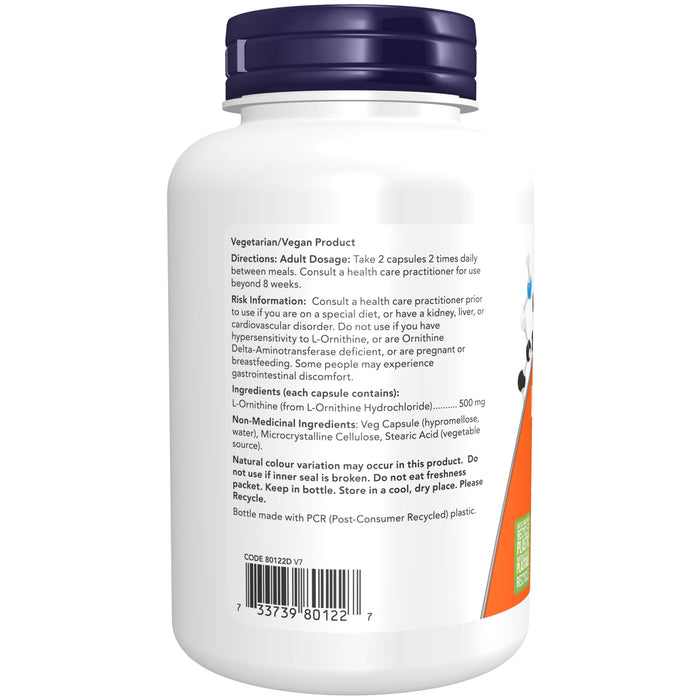 NOW L-Ornithine 500 mg 120 Veggie Caps