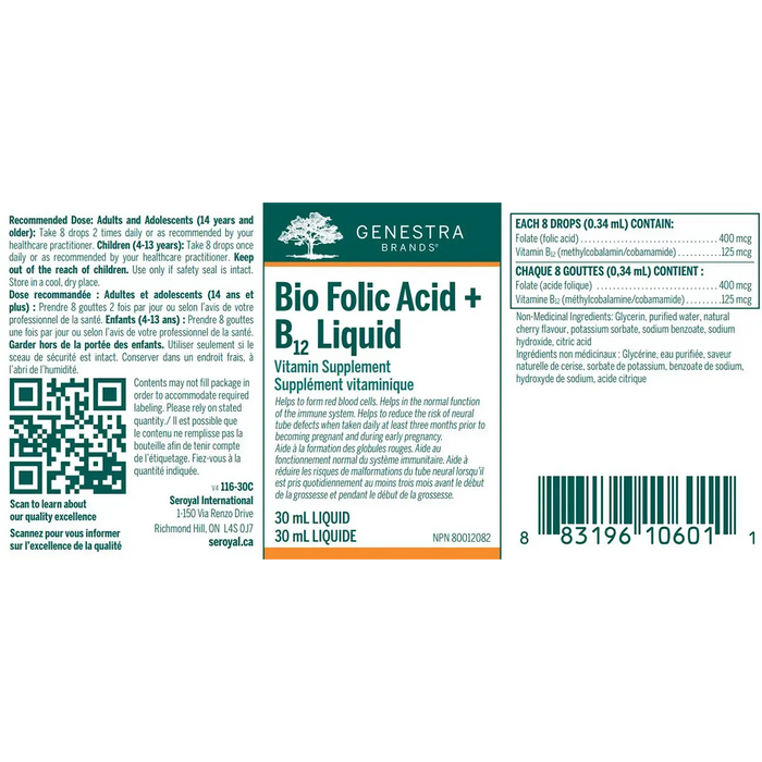 Genestra Bio Folic Acid + B12 Liquid 30mL