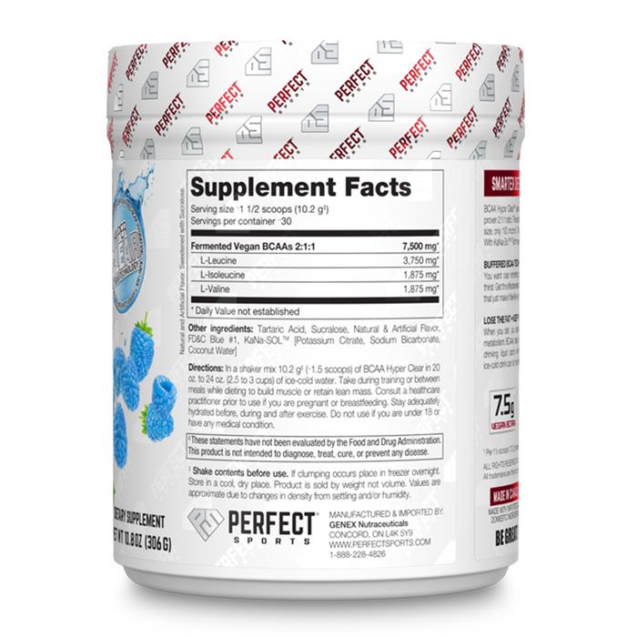 Perfect Sports BCAA Hyper Clear Intense Blue Raspberry 45 Servings