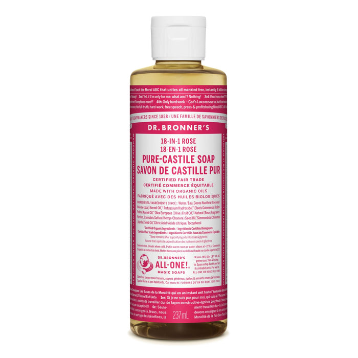 Dr. Bronner's 18-In-1 Pure Castile Liquid Soap Rose 237mL