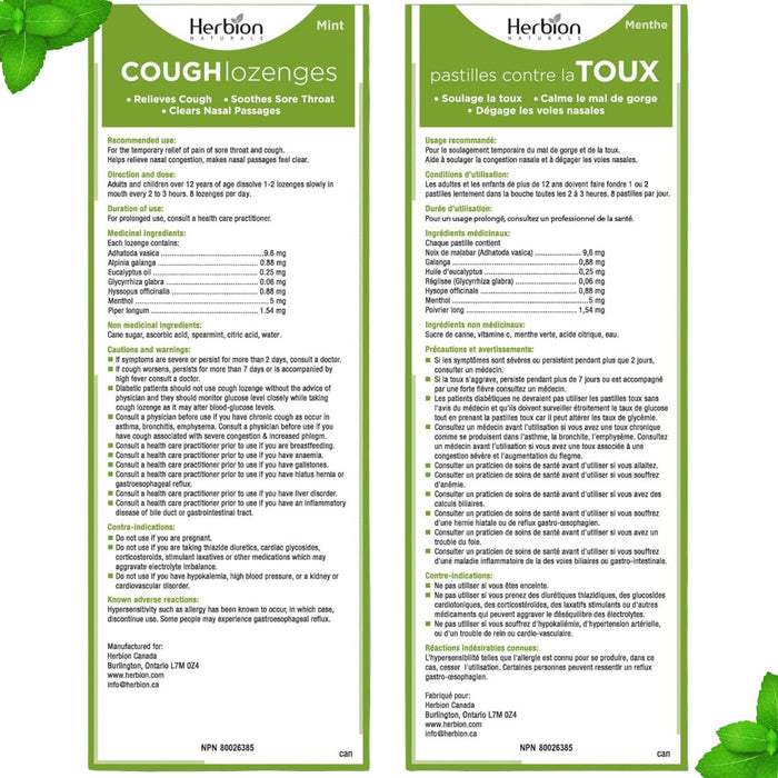 Herbion Cough Lozenges Mint 18 Lozenges