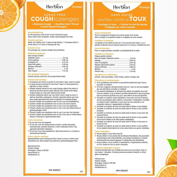 Herbion Sugar Free Cough Lozenges Orange 18 Lozenges