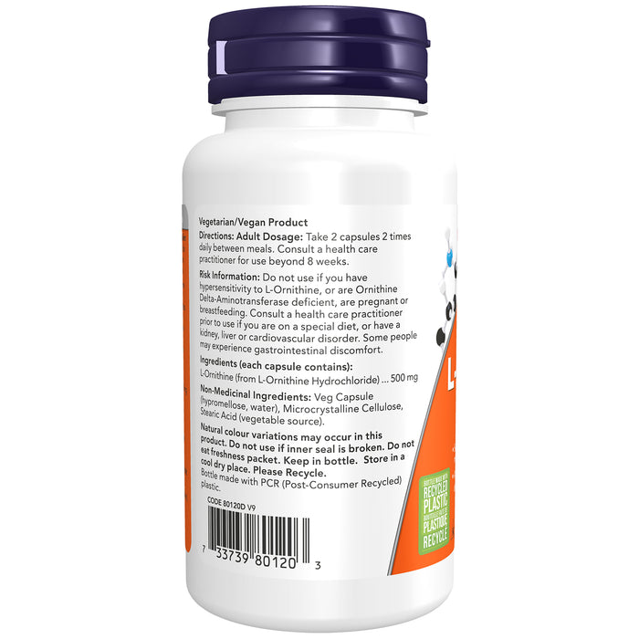 NOW L-Ornithine 500 mg 60 Veggie Caps