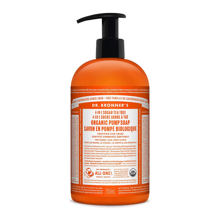 Dr. Bronner's Organic 4-In-1 Pump  Soap Sugar Tea Tree 710mL