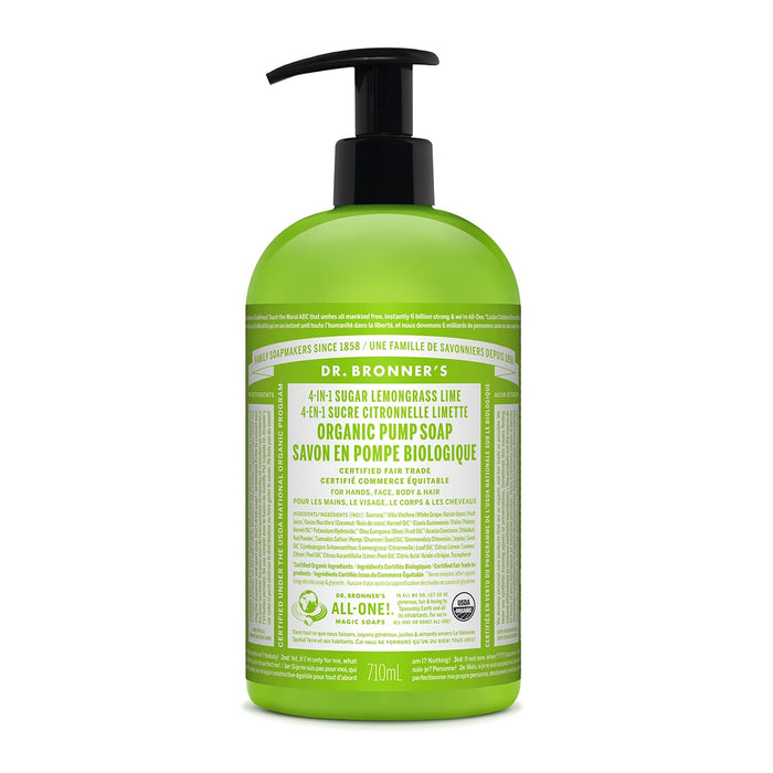 Dr. Bronner's 4-In-1 Organic Pump Soap Sugar Lemongrass Lime 710mL