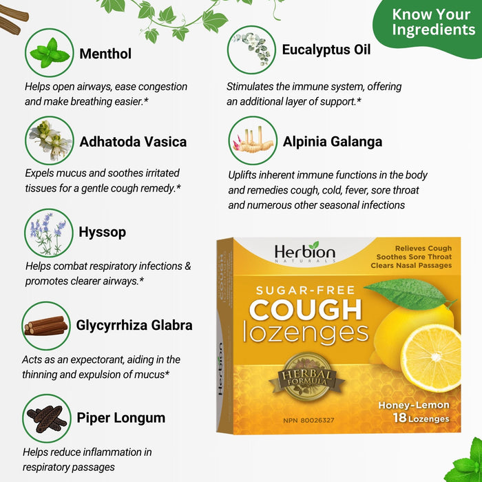 Herbion Sugar Free Cough Lozenges Honey Lemon 18 Lozenges