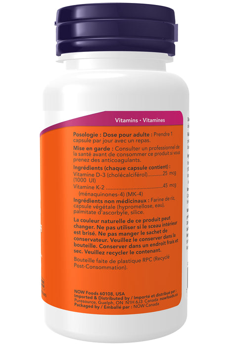 NOW Vitamin D-3 & K-2 1000 IU 120 Veggie Caps