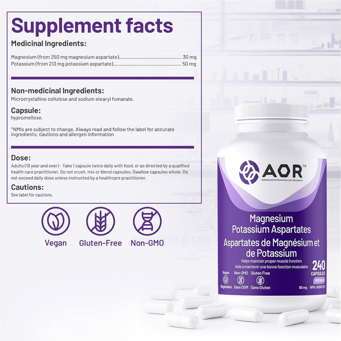 AOR Magnesium Potassium Aspartates 80mg 240 Capsules