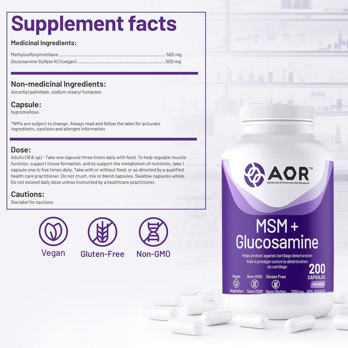 AOR MSM + Glucosamine 1000mg 200 Capsules