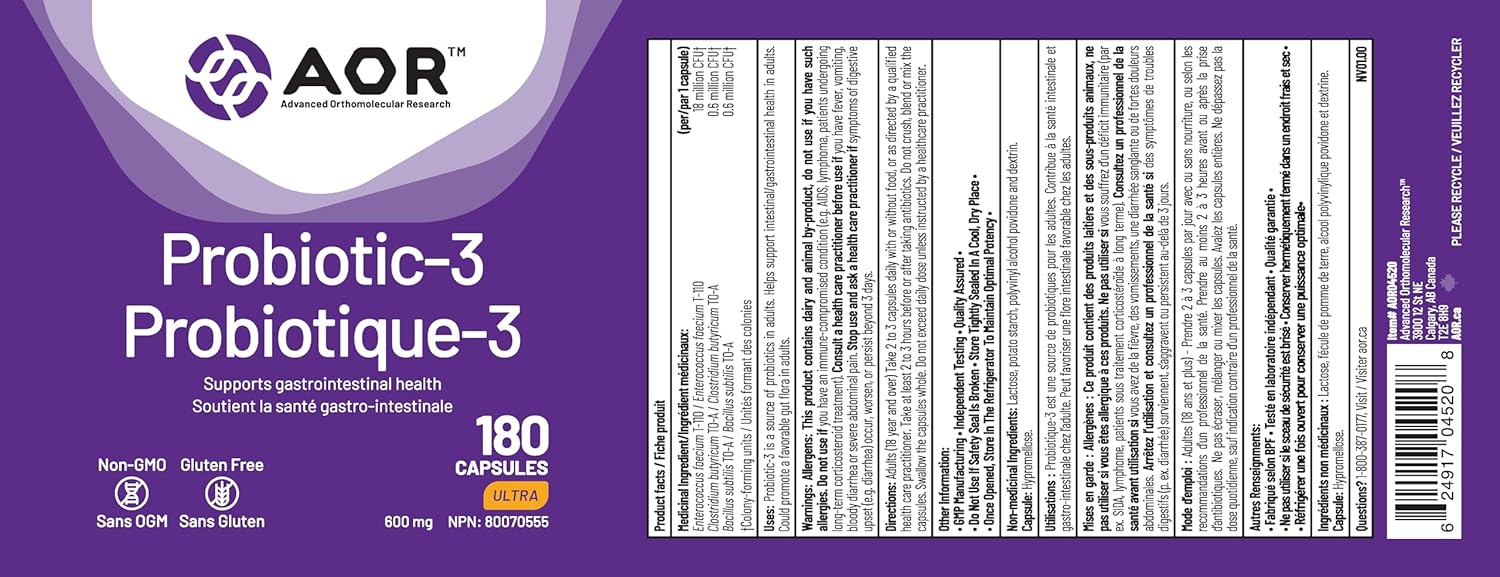 AOR Probiotic-3 600mg 180 Capsules
