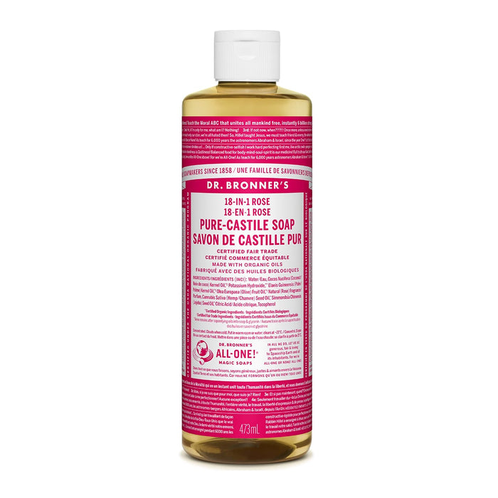 Dr. Bronner's 18-In-1 Pure-Castile Liquid Soap Rose 473mL