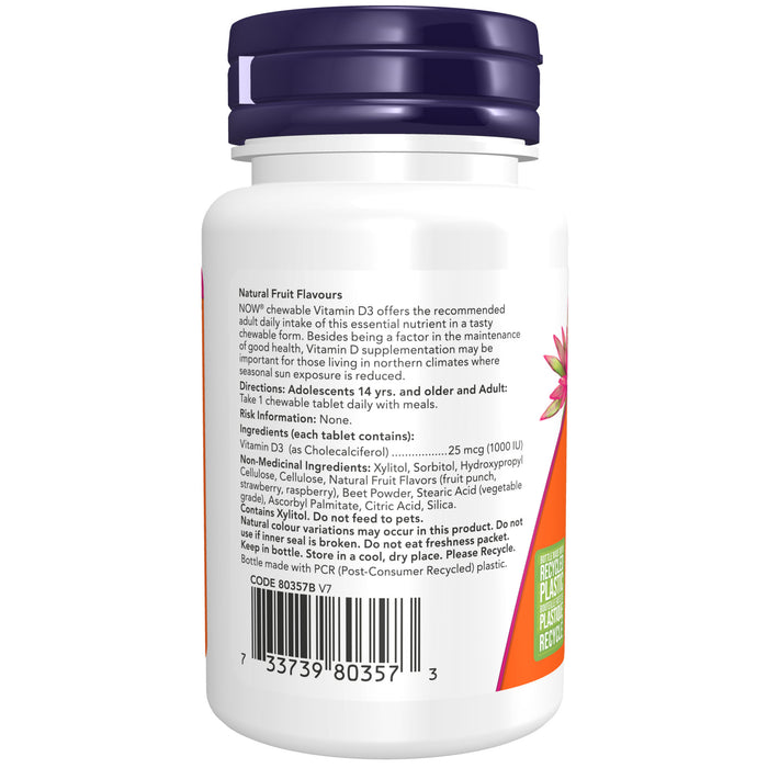 NOW Vitamin D-3 1000 IU 180 Chewable Tablets