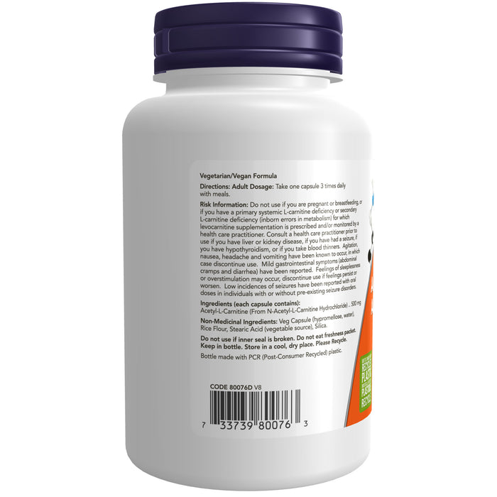 NOW Acetyl-L-Carnitine 500mg 100 Veggie Caps